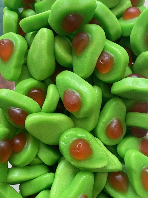 Réf DA 1 - Bonbon en forme d’Avocat gélifié, sans Gluten, Bonbon Halal - Sachet de 100 gr.