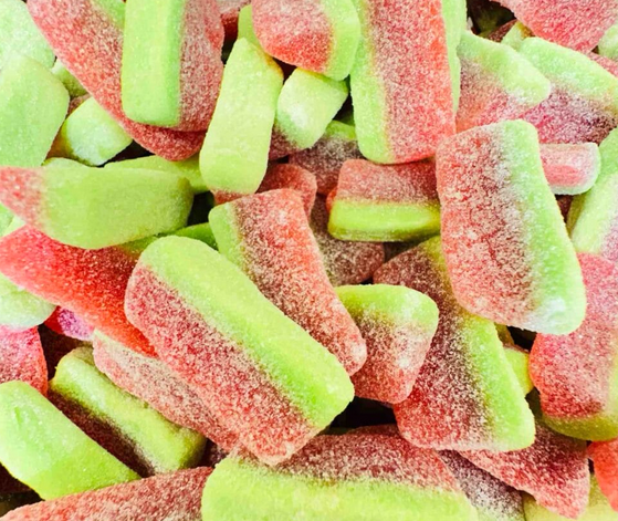 Réf DA 20 - Bonbon en forme de tranche de Melon très ACIDE gélifié, Bonbon Halal - Sachet de 100 gr.