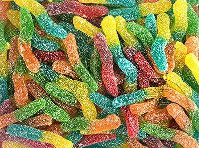 Réf DA 22 - Bonbon en forme de Vers gélifié, sans Gluten très ACIDE, Bonbon Halal - Sachet de 100 gr.