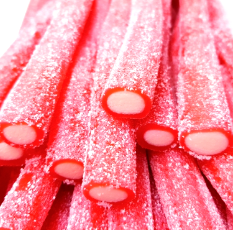 Réf DA 36 - Bonbon aux fruits en forme de câble gout Fraise acide, Bonbon Halal sachet de 3 pièces, Longueur environ 24 cm, poids environ 180 gr.
