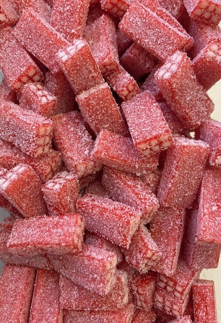 Réf DA 43 - Bonbon aux fruits en forme de mini Brique gout Fraise acidulé, Bonbon Halal - Sachet de 100 gr.