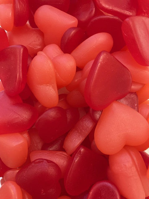 Réf DA 54 - Bonbon Vegan en forme de Cœur Rouge et Rose gélifiés, sans Gluten, Bonbon Halal - Sachet de 100 gr.