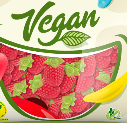 Réf DA 57 - Bonbon Vegan en forme de Fraise gélifiés, sans Gluten, Bonbon Halal - Sachet de 100 gr.