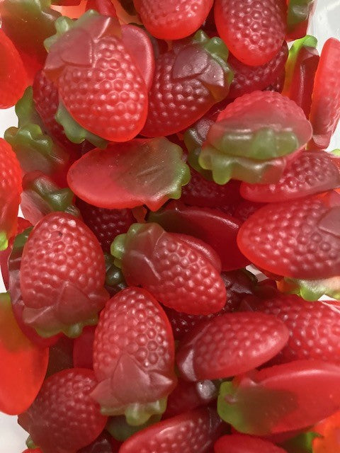 Réf DA 57 - Bonbon Vegan en forme de Fraise gélifiés, sans Gluten, Bonbon Halal - Sachet de 100 gr.