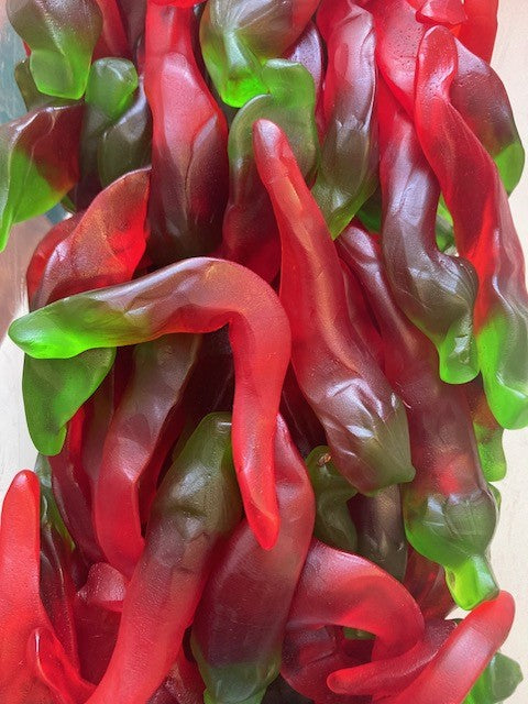 Réf DA 5 - Bonbon en forme de Piment (légèrement épicé) gélifié, sans Gluten, Bonbon Halal - Sachet de 100 gr.