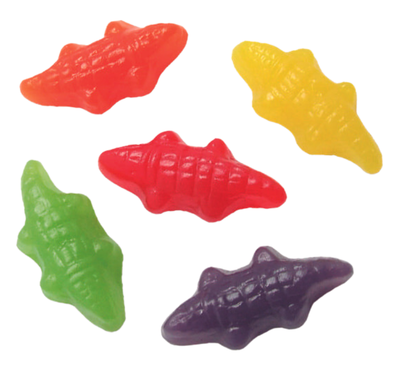 Réf DA 9 - Bonbon en forme de Crocodile gélifié, sans Gluten, Bonbon Halal - Sachet de 100 gr.