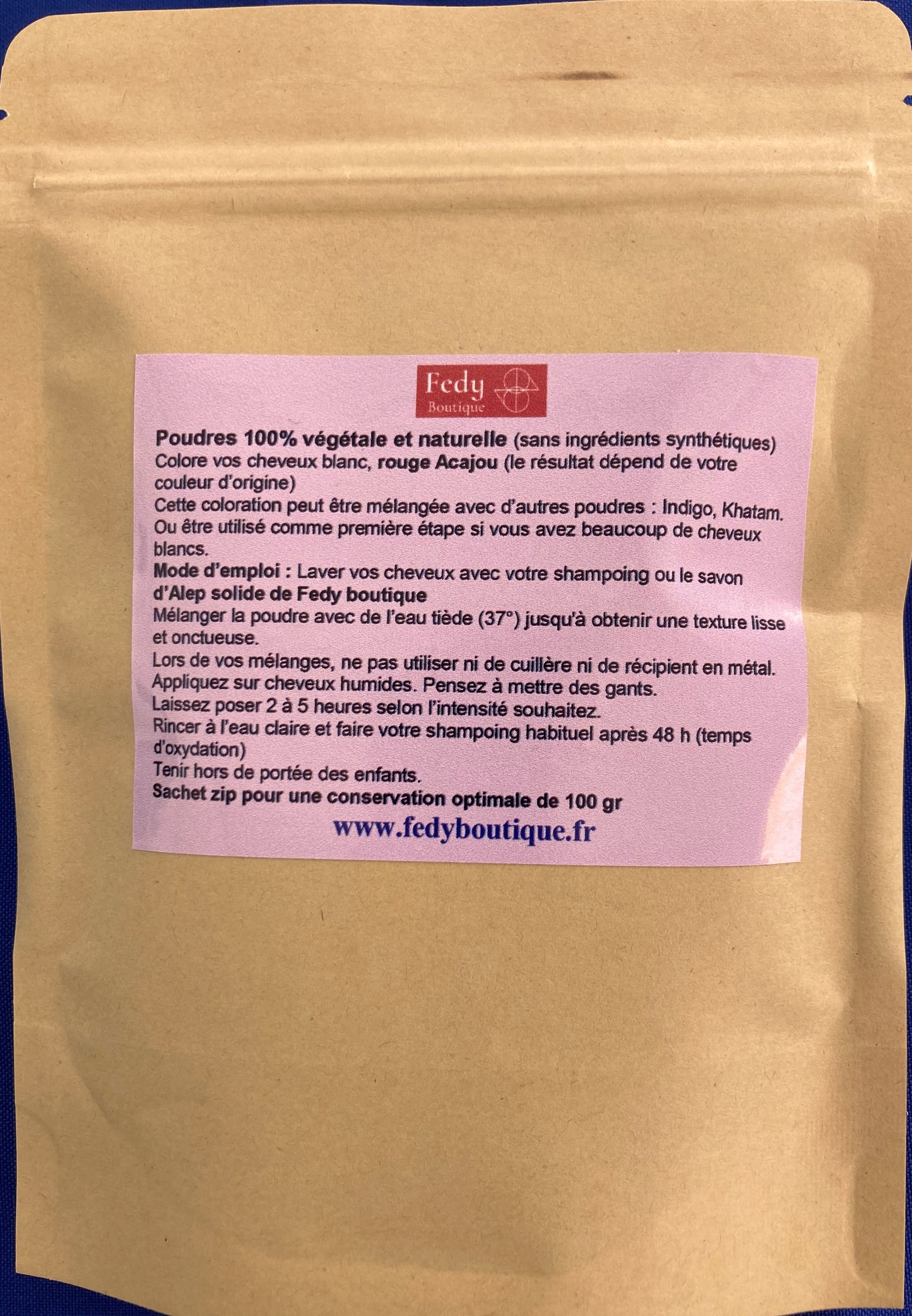 Coloration végétale Rouge Acajou - Produit cosmétique - Sachet de 100 gr