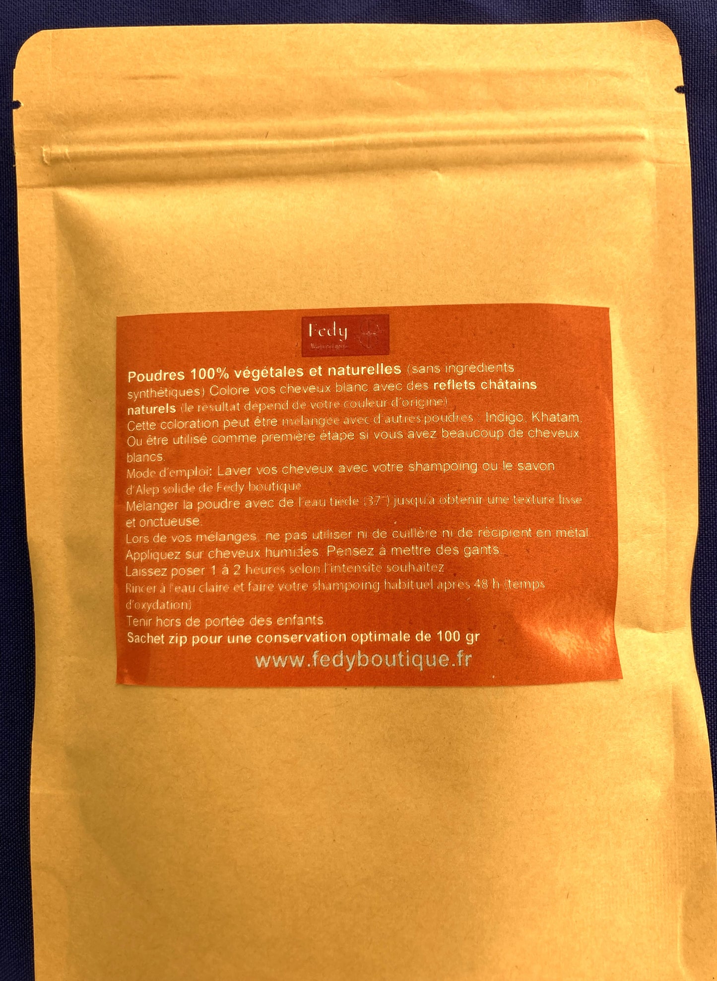 Coloration végétale Chatain Naturel – Produit cosmétique - Poudre de soin capillaire. Sachet de 100 gr