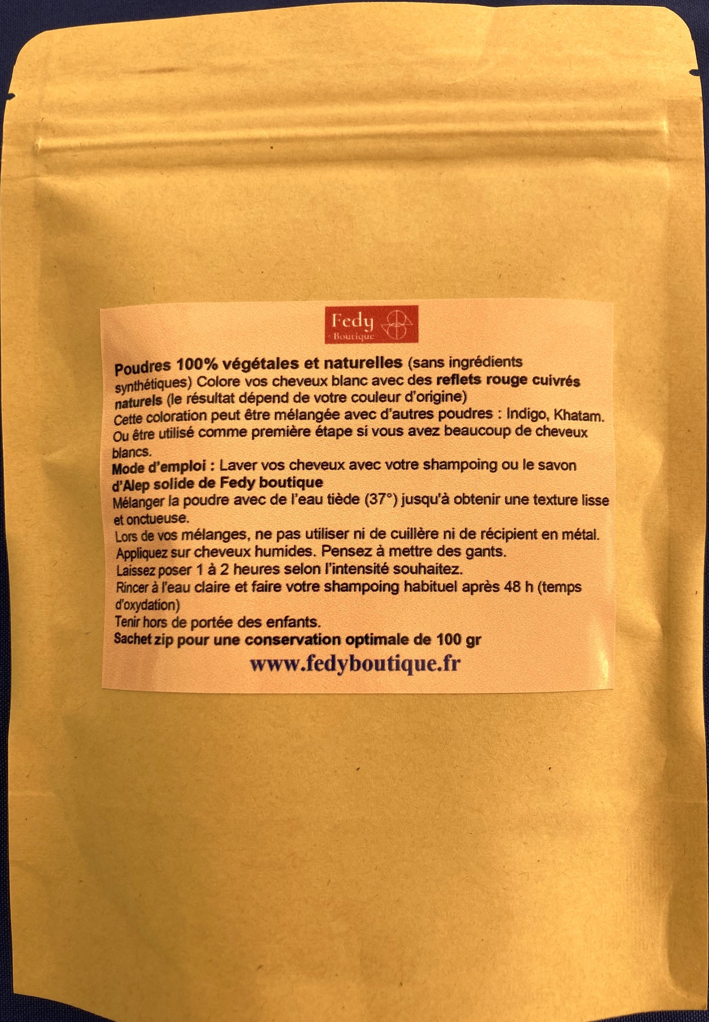 Coloration végétale Rouge Cuivré – Produit cosmétique - Poudre de soin capillaire - Sachet de 100 gr