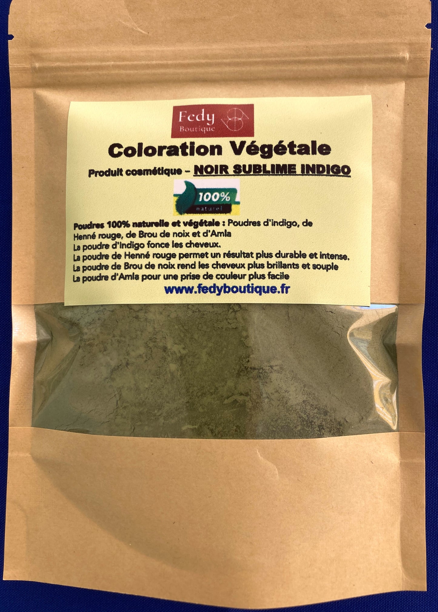 Coloration végétale Noir Sublime INDIGO - Produit cosmétique - Sachet de 100 gr