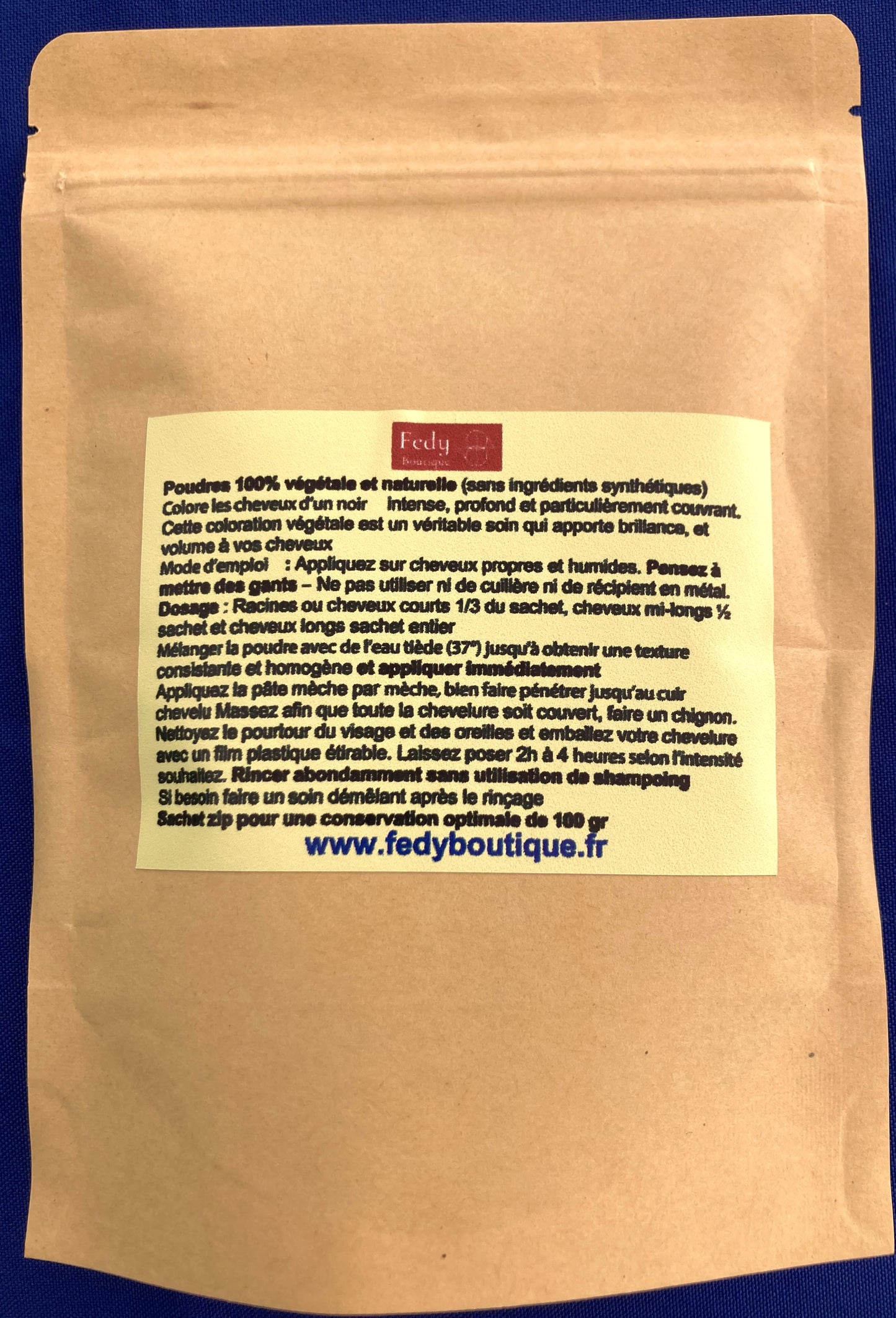 Coloration végétale Noir Sublime INDIGO - Produit cosmétique - Sachet de 100 gr