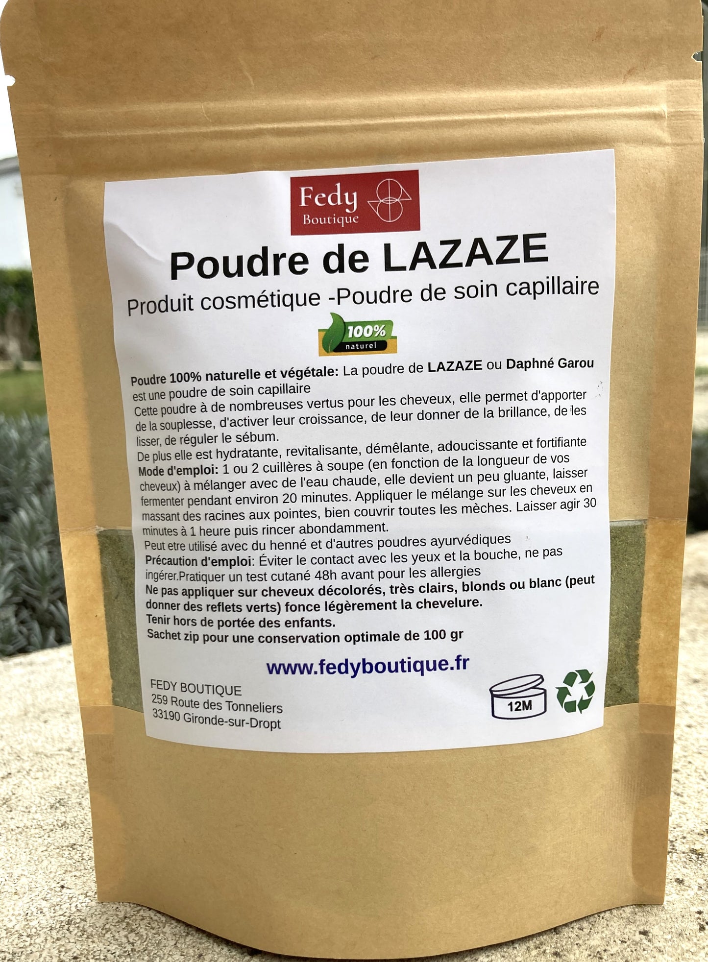 Lazaze ou Daphné Garou - Produit cosmétique - Poudre de soin capillaire - Sachet de 100 gr