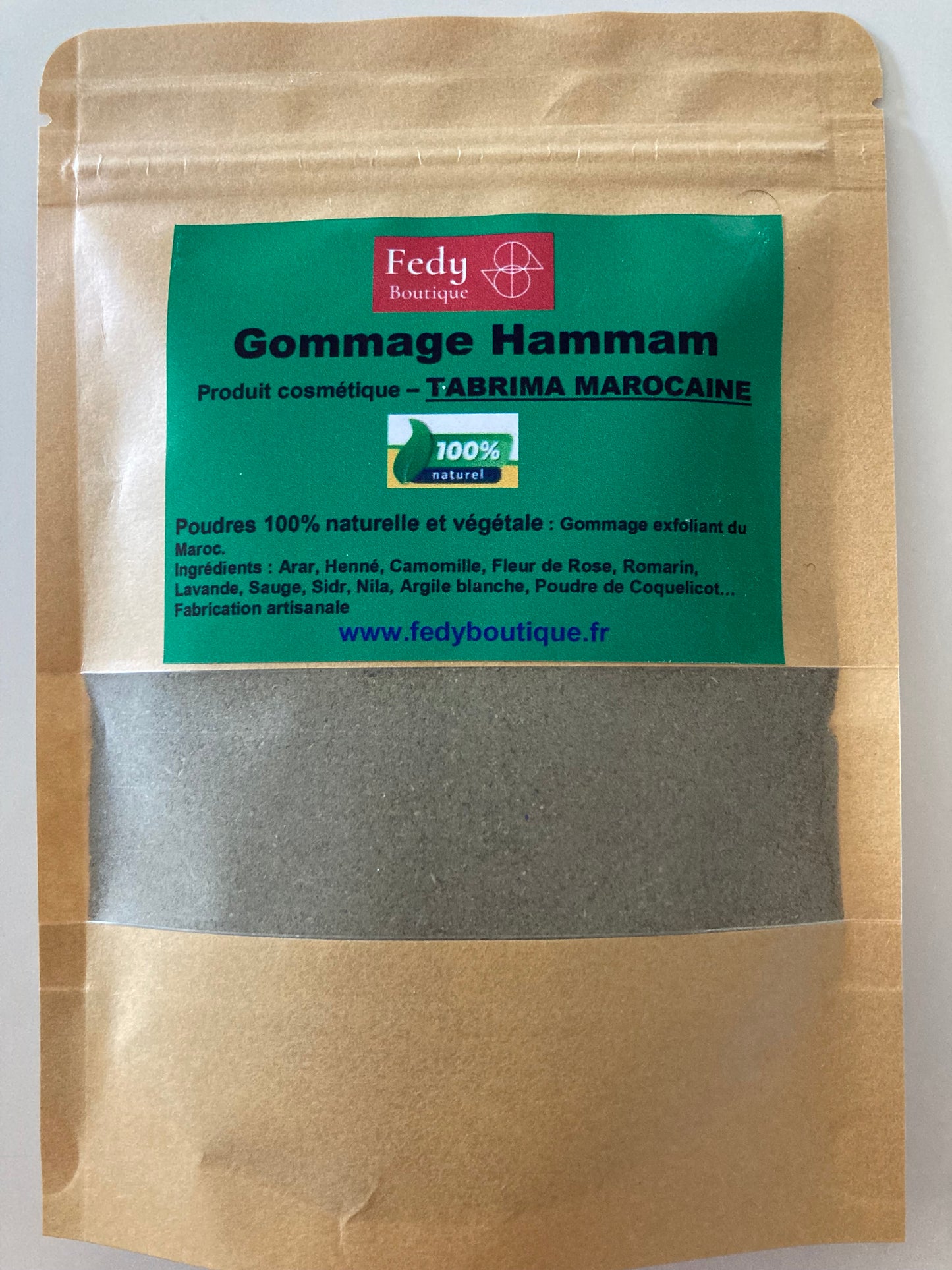 TABRIMA MAROCAINE, produit cosmétique, Gommage Hammam, Sachet de 100 gr