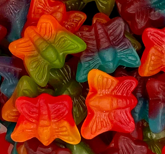 Réf DA 3 - Bonbon en forme de Papillon divers gout gélifié, sans Gluten, Bonbon Halal - Sachet de 100 gr.