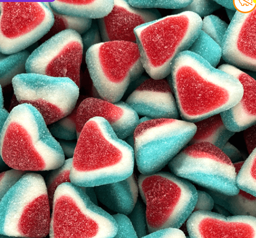 Réf DA 51 - Bonbon Triple Cœur gélifiés, sans Gluten, Bonbon Halal - Sachet de 100 gr.