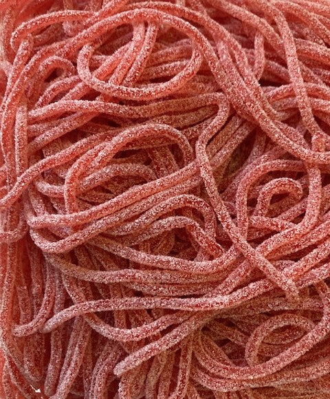 Réf DA 63 - Bonbon en forme de Spaghettis gout Fraise, Bonbon Halal - Sachet de 100 gr.