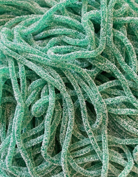 Réf DA 64 - Bonbon en forme de Spaghettis gout Pomme, Bonbon Halal - Sachet de 100 gr.