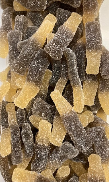 Réf JA 69 - Bonbon en forme Bouteilles de Cola gélifiés sans Gluten, sans Lactose et sans matières Grasse, sucrées gout Cola, Bonbon Halal - Sachet de 100 gr.