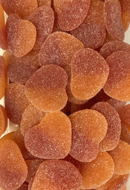Réf JA 70 - Bonbon en forme de Cœur de Pêches gélifiés sans Gluten, sans Lactose et sans matières Grasse, sucrées gout Pêche, Bonbon Halal - Sachet de 100 gr.