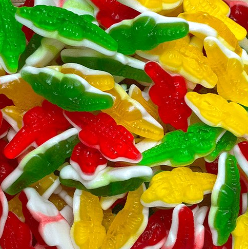 Réf DA 9 - Bonbon en forme de Crocodile gélifié, sans Gluten, Bonbon Halal -  Sachet de 100 gr.