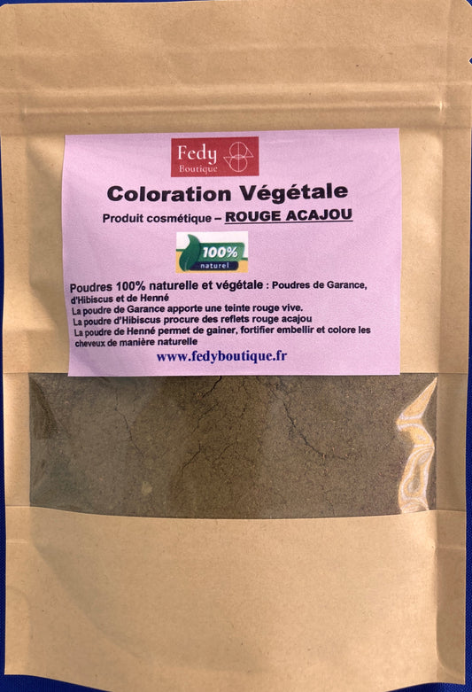 Coloration végétale Rouge Acajou - Produit cosmétique - Sachet de 100 gr