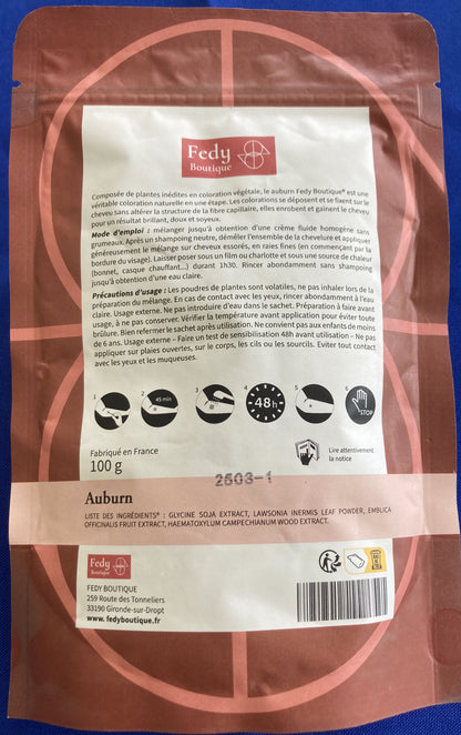 Coloration végétale AUBURN - Produit cosmétique - Sachet de 100 gr