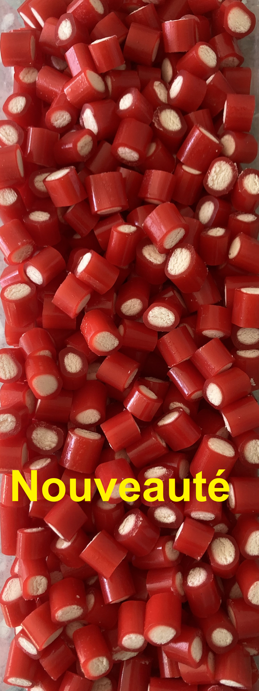Réf DA 97 - Bonbon aux fruits en forme de Bouchée de Mini câble gout Fraise, Bonbon Halal - Sachet de 100 gr.