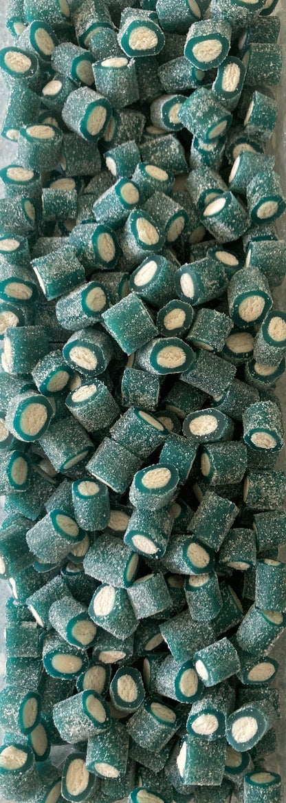 Réf DA 92 - Bonbon aux fruits en forme de Bouchée  de mini câble gout Framboise Acide, Bonbon Halal sachet de 100 gr.