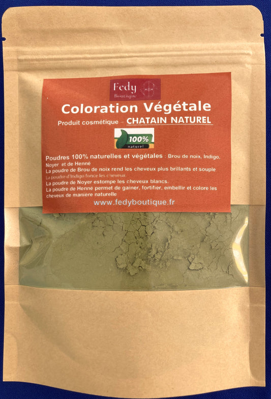 Coloration végétale Chatain Naturel – Produit cosmétique - Poudre de soin capillaire. Sachet de 100 gr