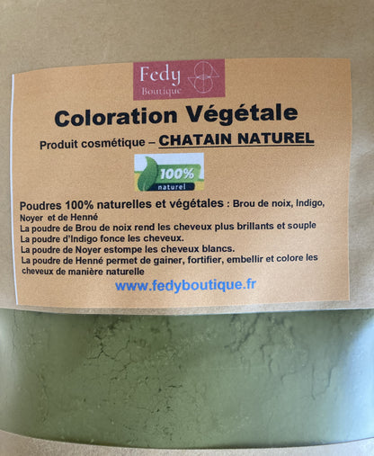 Coloration végétale Chatain Naturel – Produit cosmétique - Poudre de soin capillaire. Sachet de 100 gr