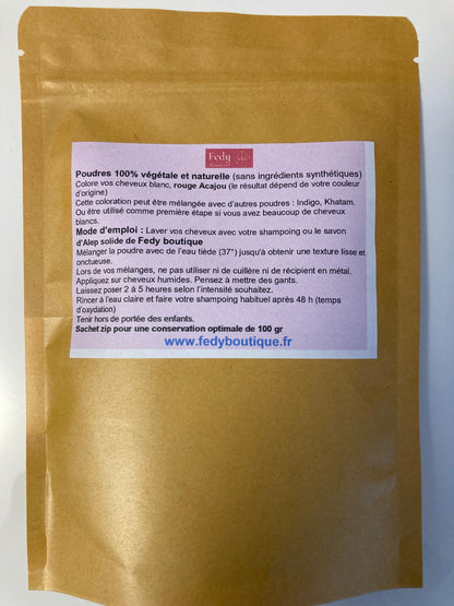 Coloration végétale Rouge Acajou - Produit cosmétique - Sachet de 100 gr