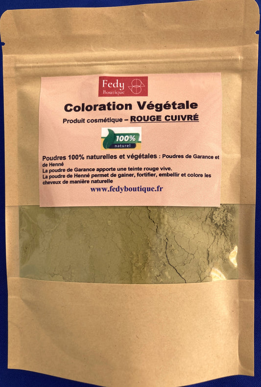 Coloration végétale Rouge Cuivré – Produit cosmétique - Poudre de soin capillaire - Sachet de 100 gr