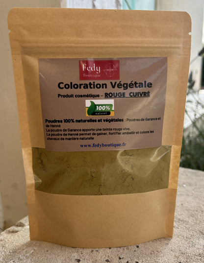 Coloration végétale Rouge Cuivré – Produit cosmétique - Poudre de soin capillaire - Sachet de 100 gr