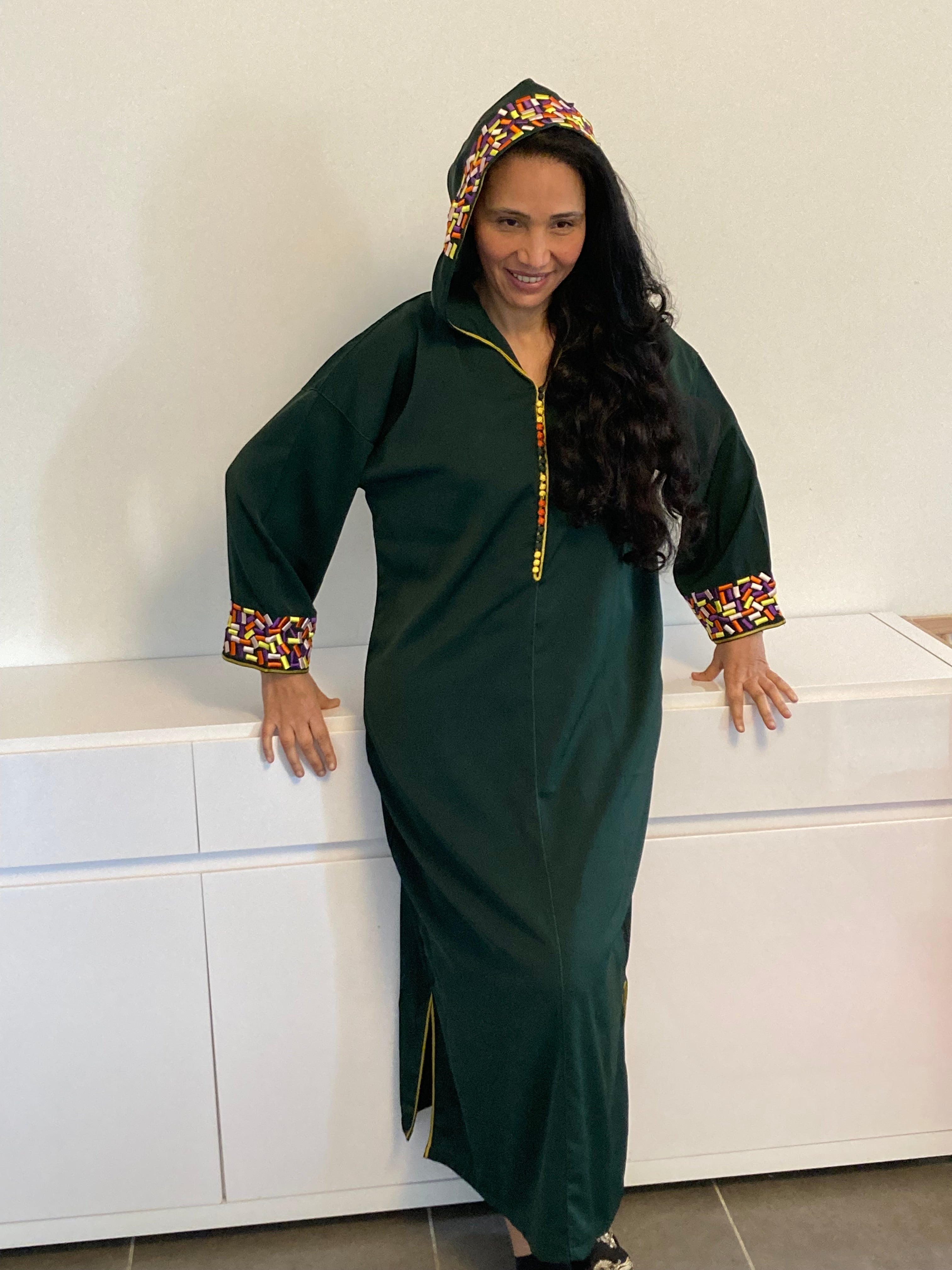 DJELLABA Marocaine Vetement traditionnel feminin Coloris Vert Emer Fedy boutique