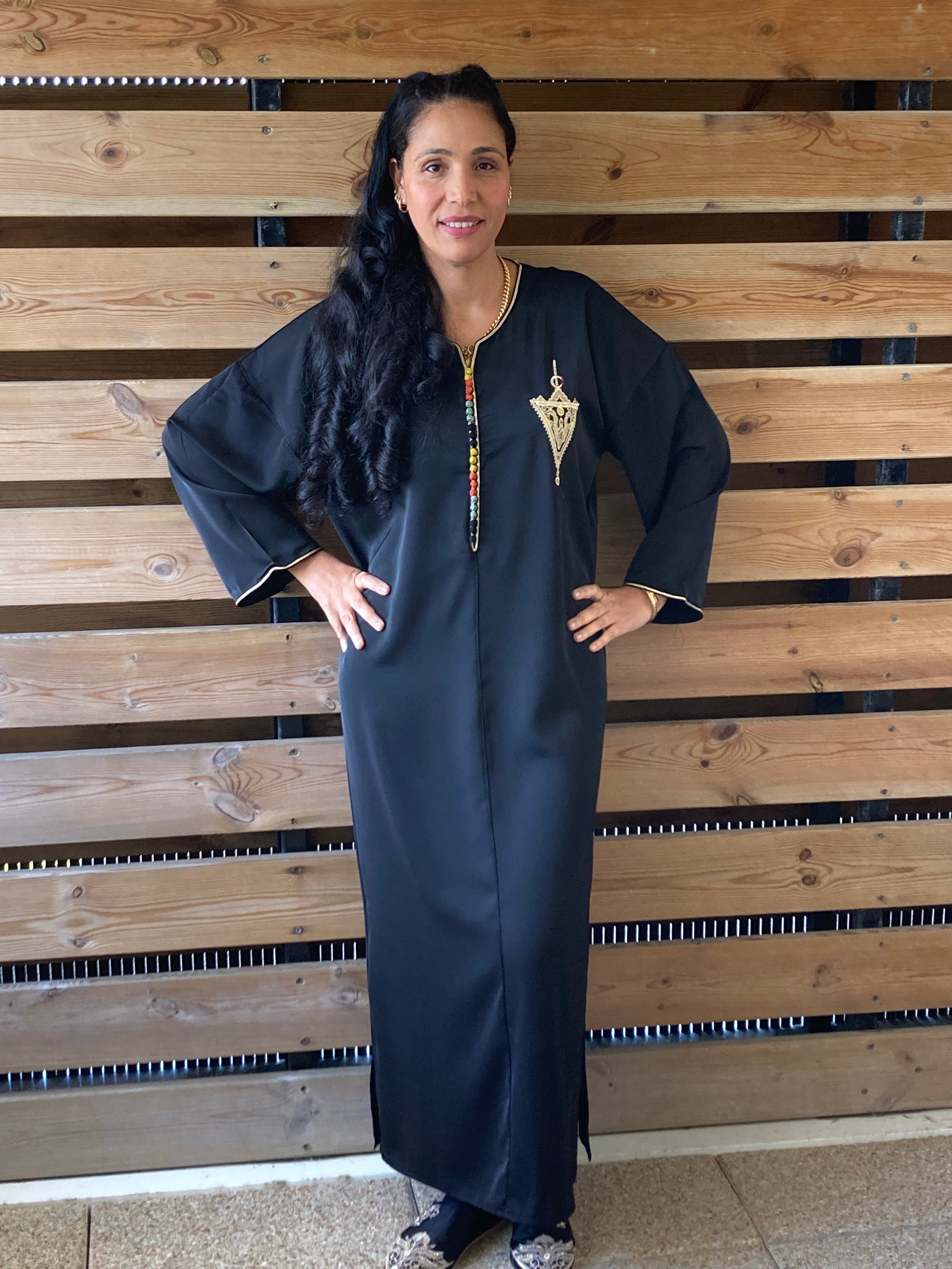 GANDOURA Marocaine FB Vetement traditionnel feminin Coloris Noir Fedy boutique