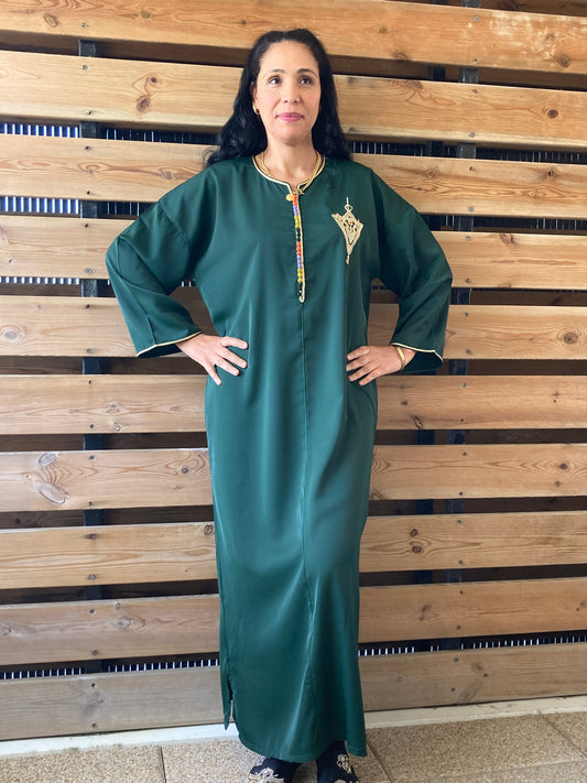 GANDOURA Marocaine FB - Vêtement traditionnel féminin - Coloris Vert Royal