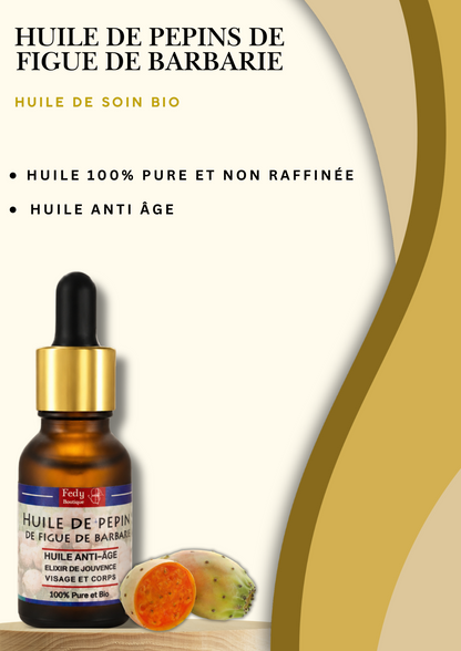 Huile de PEPINS de Figue de Barbarie - Produit cosmétique - Flacon pipette de 15 ml - Promo