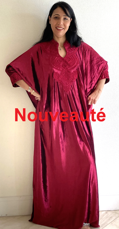 ARRIVAGE GANDOURA B - Vêtement traditionnel féminin Marocain col officier - Coloris Rouge