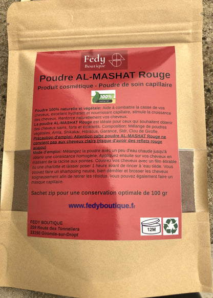 Poudre AL-MASHAT Rouge - Produit cosmétique - Sachet ZIP de 100 gr