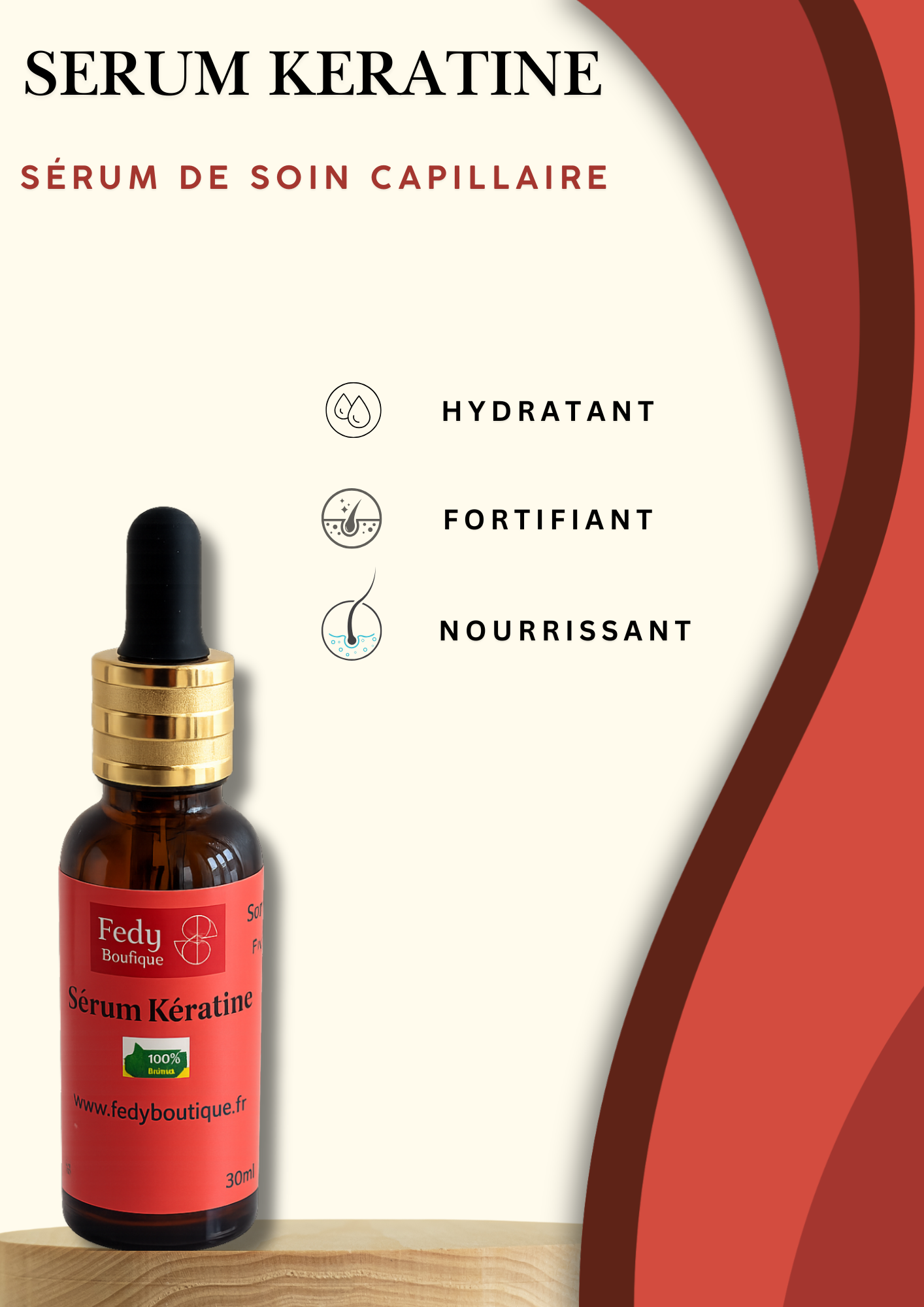 Sérum capillaire Kératine – Produit cosmétique - Flacon pipette 30 ml