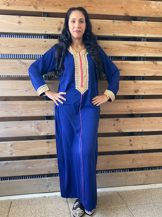 GANDOURA Marocaine M - Vêtement traditionnel féminin - Coloris Bleu Marine - Promo