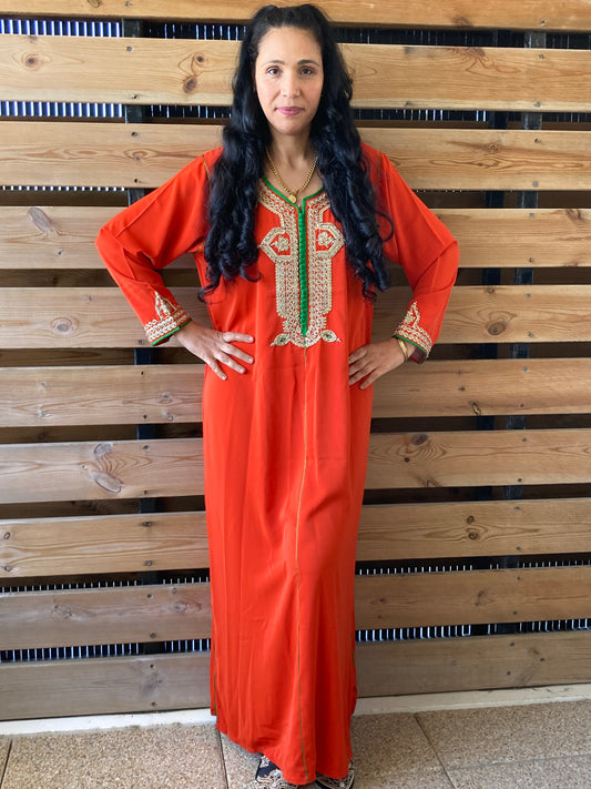 GANDOURA Marocaine M - Vêtement traditionnel féminin - Coloris Orange - Promo