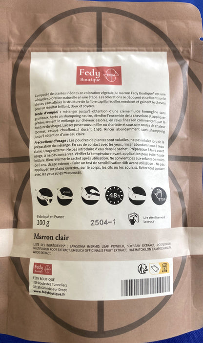 Coloration végétale MARRON CLAIR- Produit cosmétique - Sachet de 100 gr