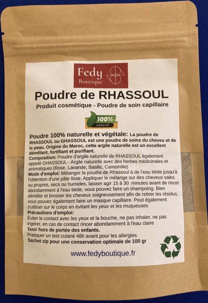 RHASSOUL DU MAROC - Produit cosmétique - Sachet Zip de 100 gr