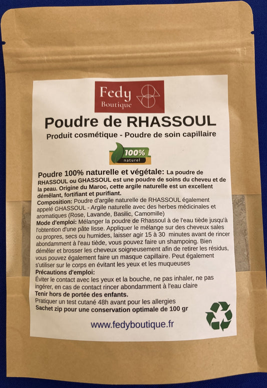RHASSOUL DU MAROC - Produit cosmétique - Sachet Zip de 100 gr